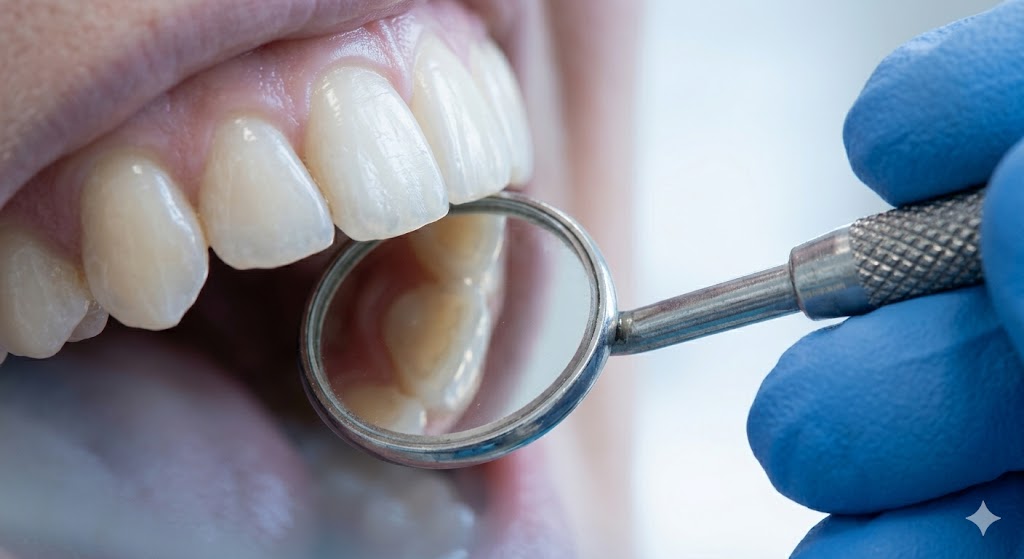 Dental mirror exam used in family dentistry checkups