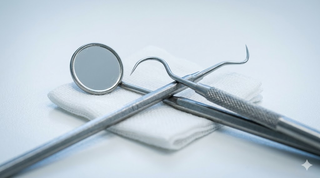 Emergency dentist tools and gauze representing urgent dental care in Edmonton