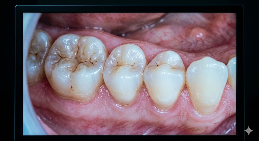 Intraoral camera screen showing real-time dental imaging used in family dentistry