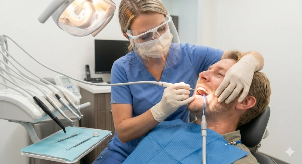 First appointment with a family dentist in Edmonton including examination and preventive cleaning